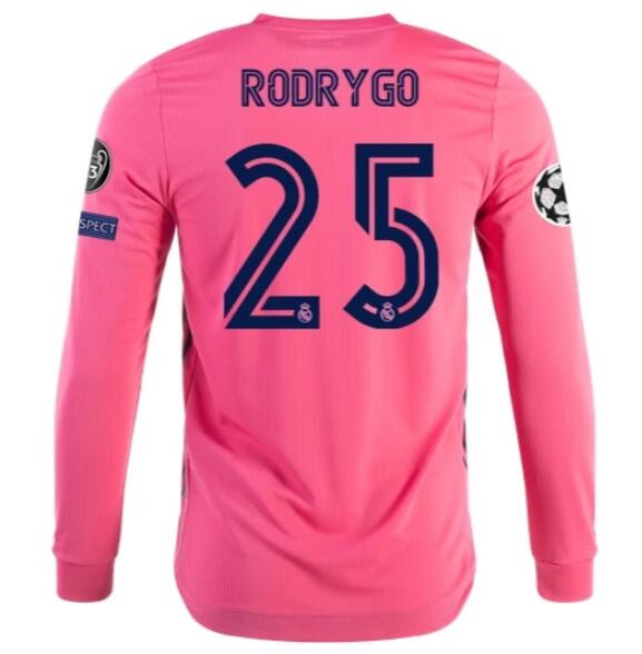 Real Madrid Long Sleeve Away Kit Soccer Jersey RODRYGO #25 2020/21